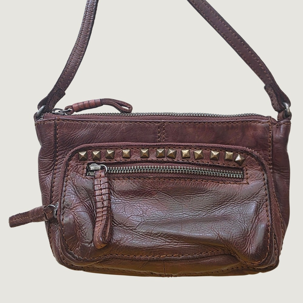 Karma of Charme Purse Italian Cowhide Leather Handbag Brown Studded Boho Western